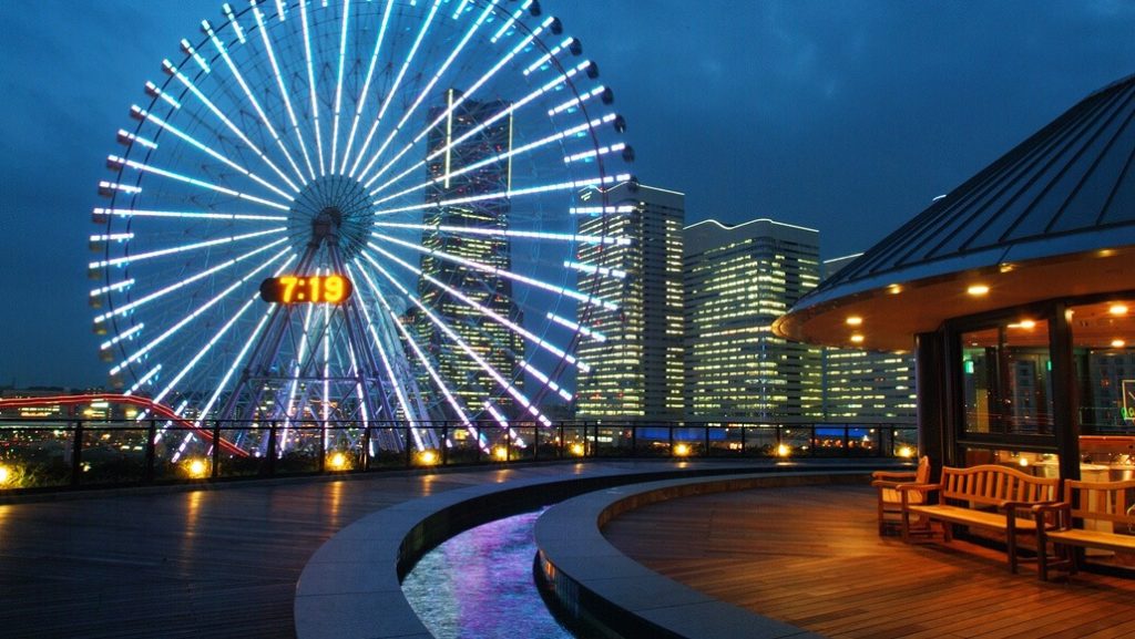 大観覧車が目の前の9階の展望足湯温泉