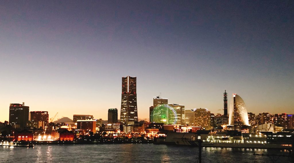 大さん橋屋上のくじらのせなかから見えるみなとみらいの夜景