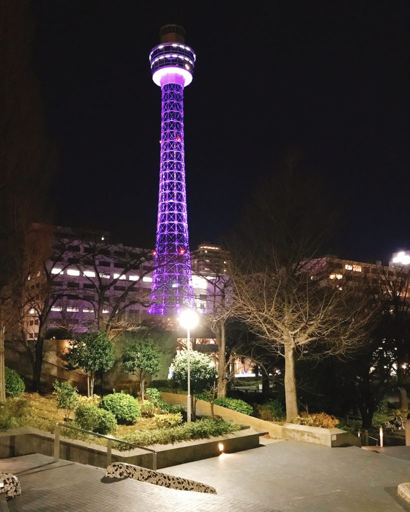 山下公園内のマリンタワーのライトアップ