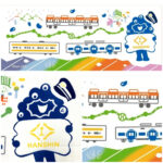大阪・関西万博【阪神電車×ミャクミャク】 駅員ミャクミャクきたー！限定てぬぐいがめっちゃかわいい♪