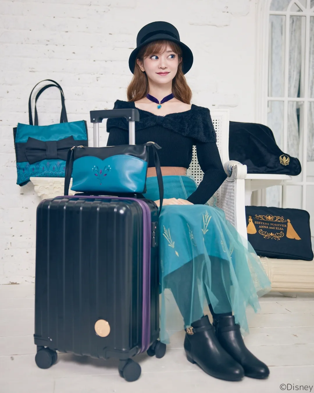 アナと雪の女王「エルサ」【しまむら福袋2026】ちはるさんコラボ「ディズニープリンセス ハッピーバッグ」キャリーケース付き5点セットが可愛すぎる〜♡