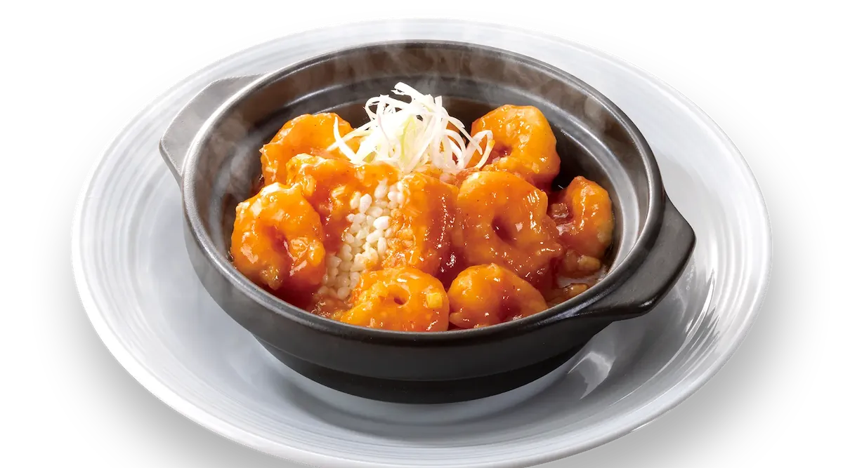 【バーミヤンメニュー】エビチリ熱々おこげ(スープバー付き)