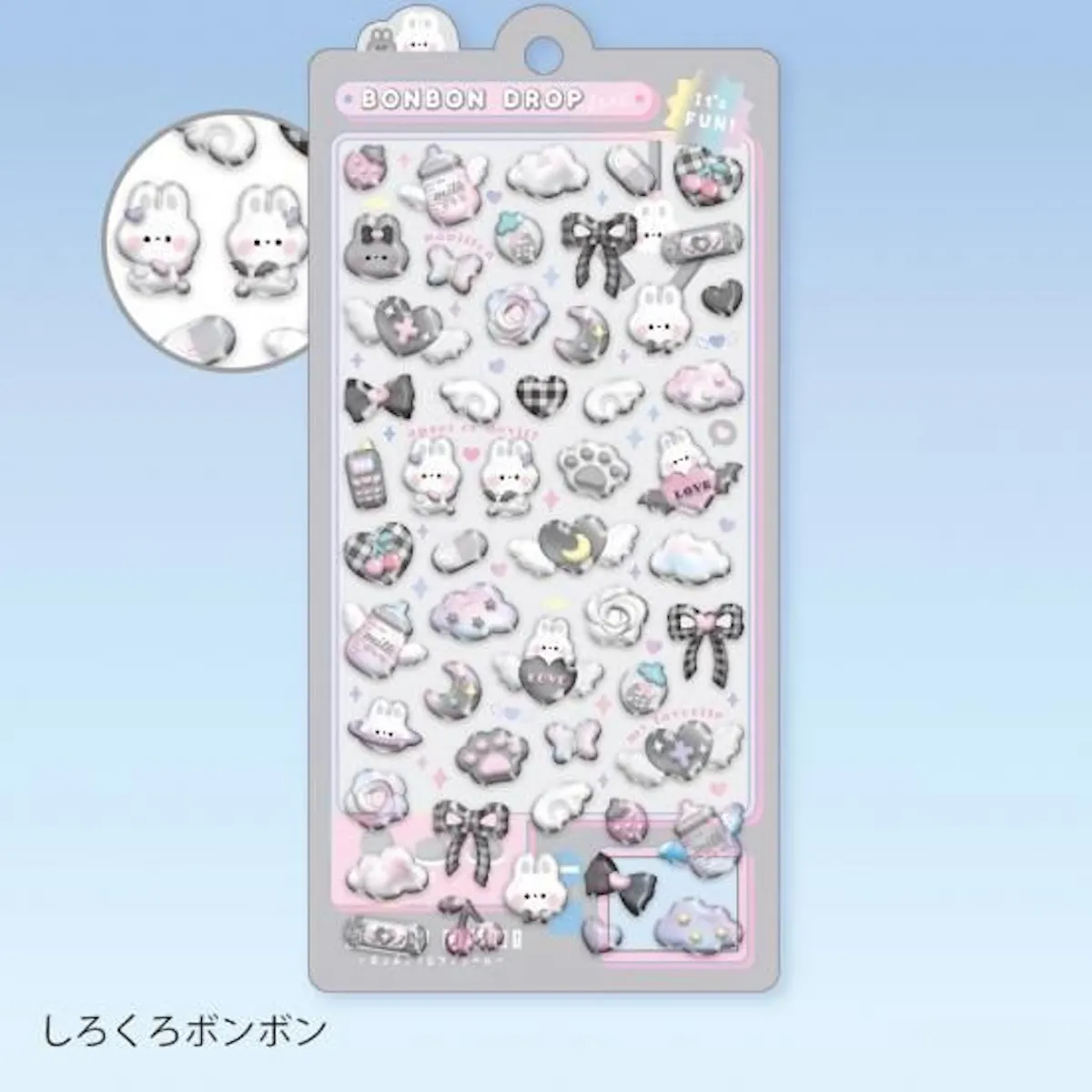 【ボンボンドロップシール】クーリアオリジナル柄「しろくろボンボン」（It's FUN）