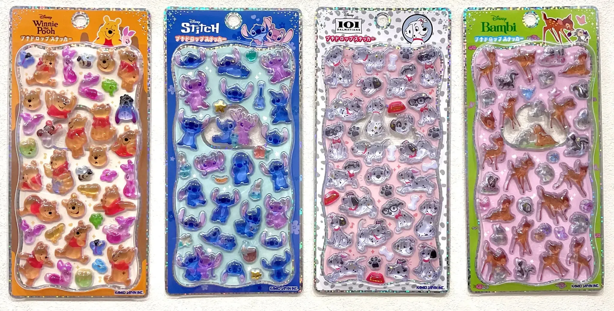 【キディランド】プチドロップステッカー「ディズニー」くまのプーさん・スティッチ・101匹わんちゃん・バンビ