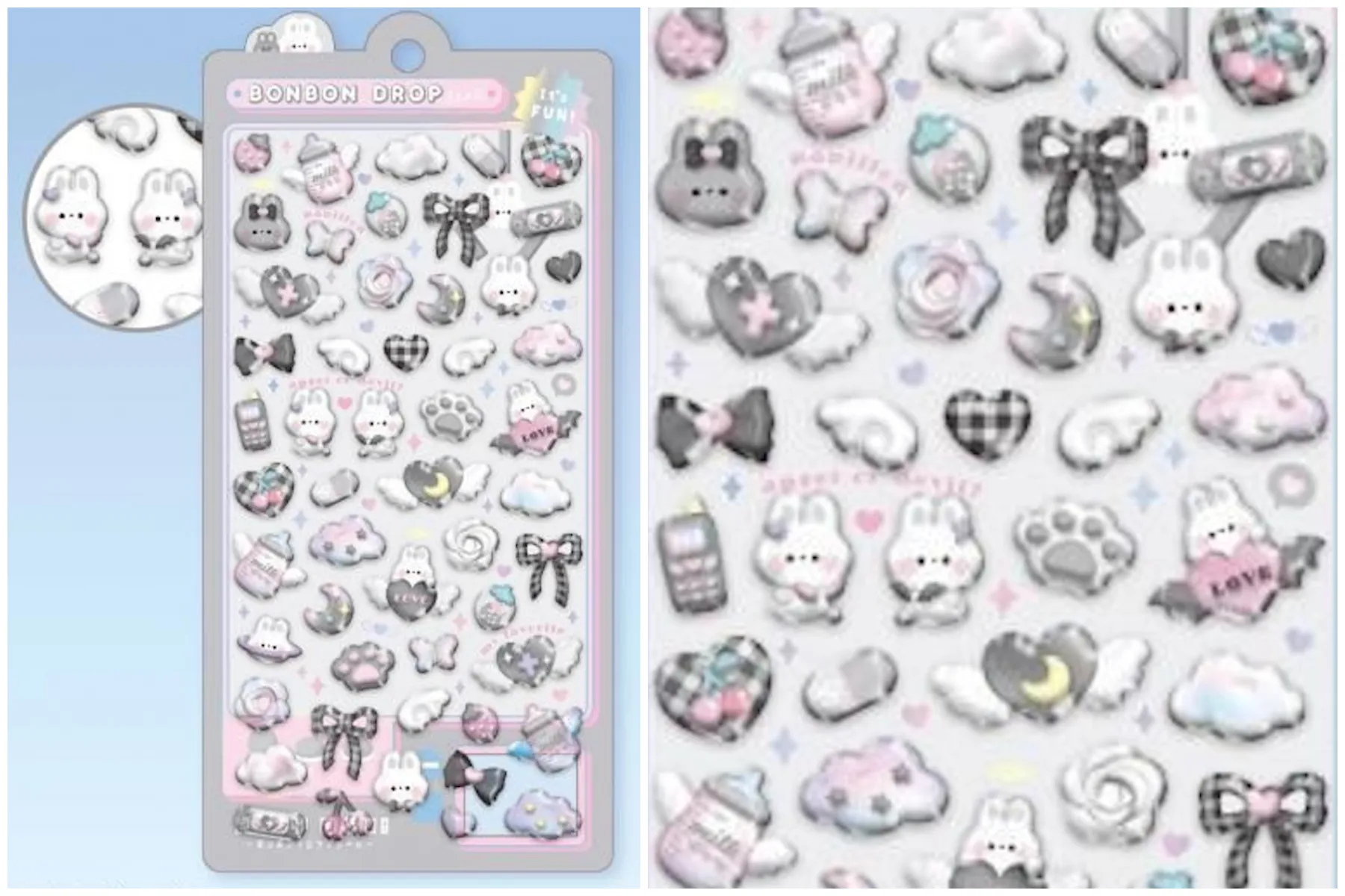 【ボンボンドロップシール】クーリアオリジナル柄「しろくろボンボン」91125(It's FUN)