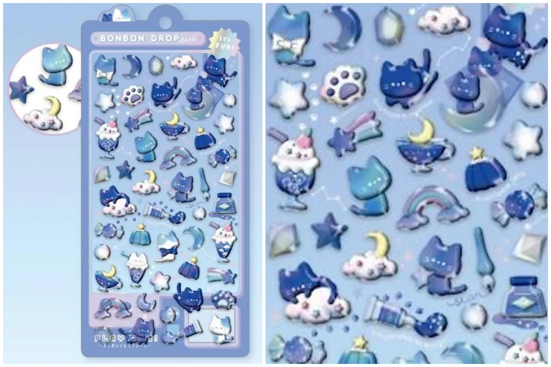 【ボンボンドロップシール】クーリアオリジナル柄「よるねこボンボン」91126(It's FUN)