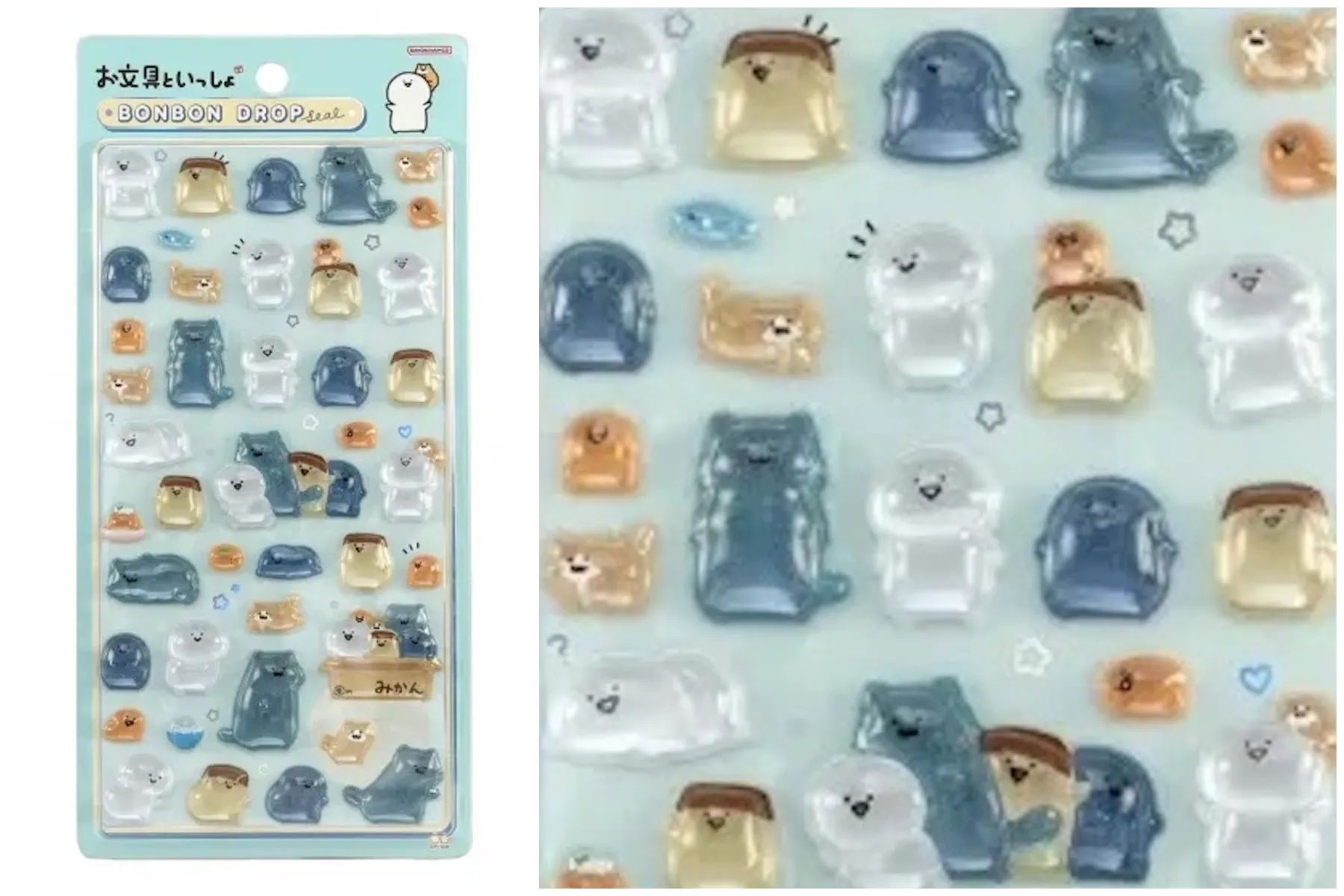 新作ボンボンドロップシール お文具といっしょ みんな パッケージ外観とアップ画像