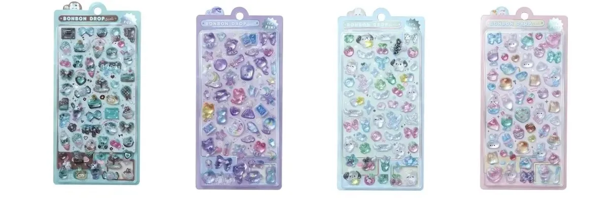 6月10日締切 キディランドららぽーとEXPOCITY店 ボンボンドロップシール抽選販売の対象商品画像　ちょこみん含む新作オリジナル柄4種セット