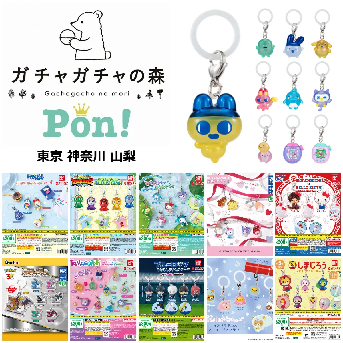 8/2(日)締切【ガチャガチャの森・Pon！ 東京／神奈川／山梨】抽選販売！「たまごっち」「サンリオ」「ポケモン」「ドラえもん」「しまじろう」「リラックマ」「ケロロ軍曹」「ブルーロック」など10種類の抽選エントリースタート！