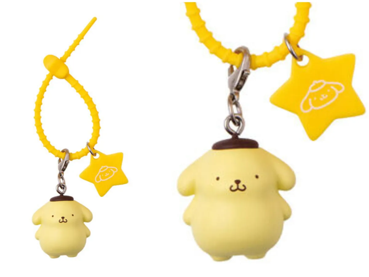 ポムポムプリン サンリオキャラクターズ ななほしカラフルマルチチャームの全体像とアップ画像(バンダイ ガシャポン)