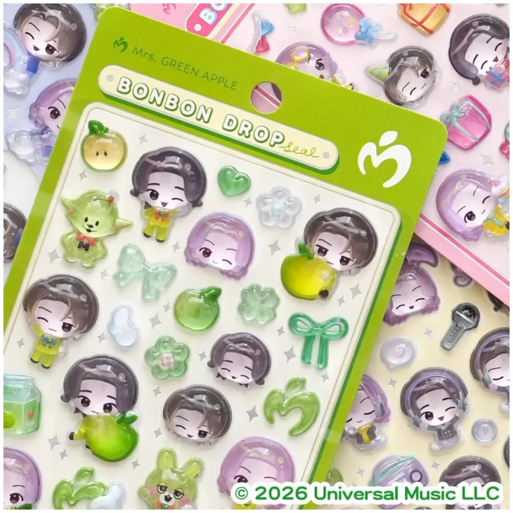ミセスとボンドロが夢コラボ！Mrs. GREEN APPLEがボンボンドロップシールに♡メメルとジャミーも登場の全4種♡［9月下旬発売］