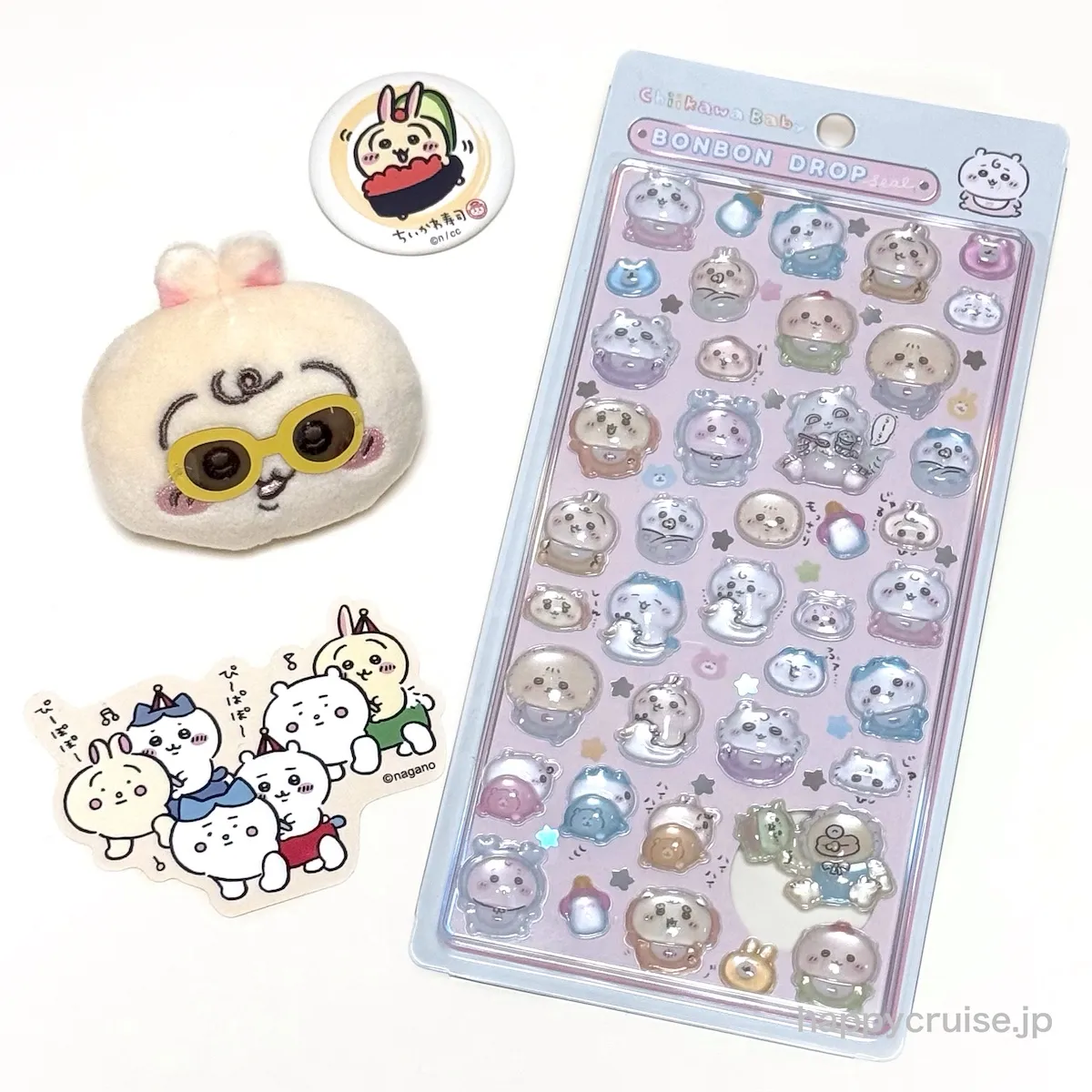 【ちいかわボンドロ】ちいかわ ボンボンドロップシール 第3弾 「ちいかわらんど」「ちいかわ寿司」「Chiikawa Baby/ちいかわベビー」全3種パッケージ外観の集合写真(HAPPY CRUISE オリジナル画像)