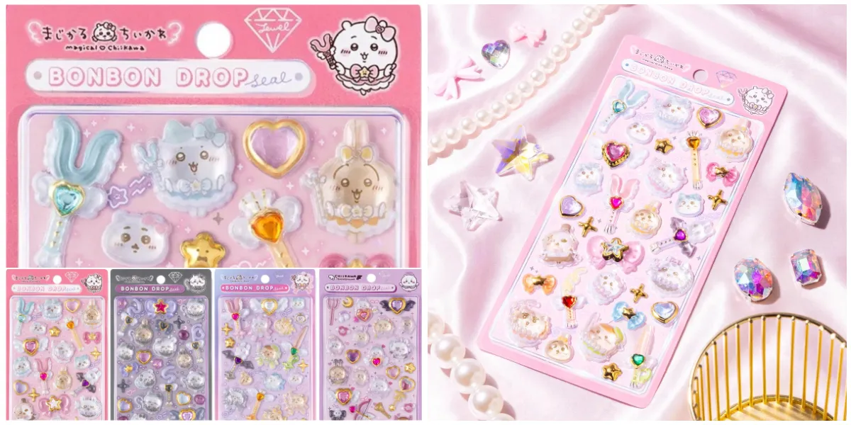 【ちいかわボンドロ】ボンボンドロップシールのまじかるちいかわの全4種(まじかるちいかわ・悪いバージョン・超まじかるちいかわ・てんし♡あくま)集合写真