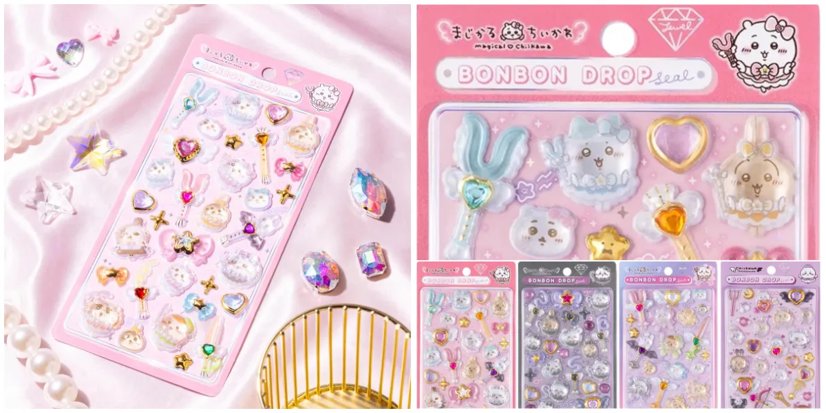 【ちいかわボンドロ】ボンボンドロップシールのまじかるちいかわの全4種(まじかるちいかわ・悪いバージョン・超まじかるちいかわ・てんし♡あくま)集合写真