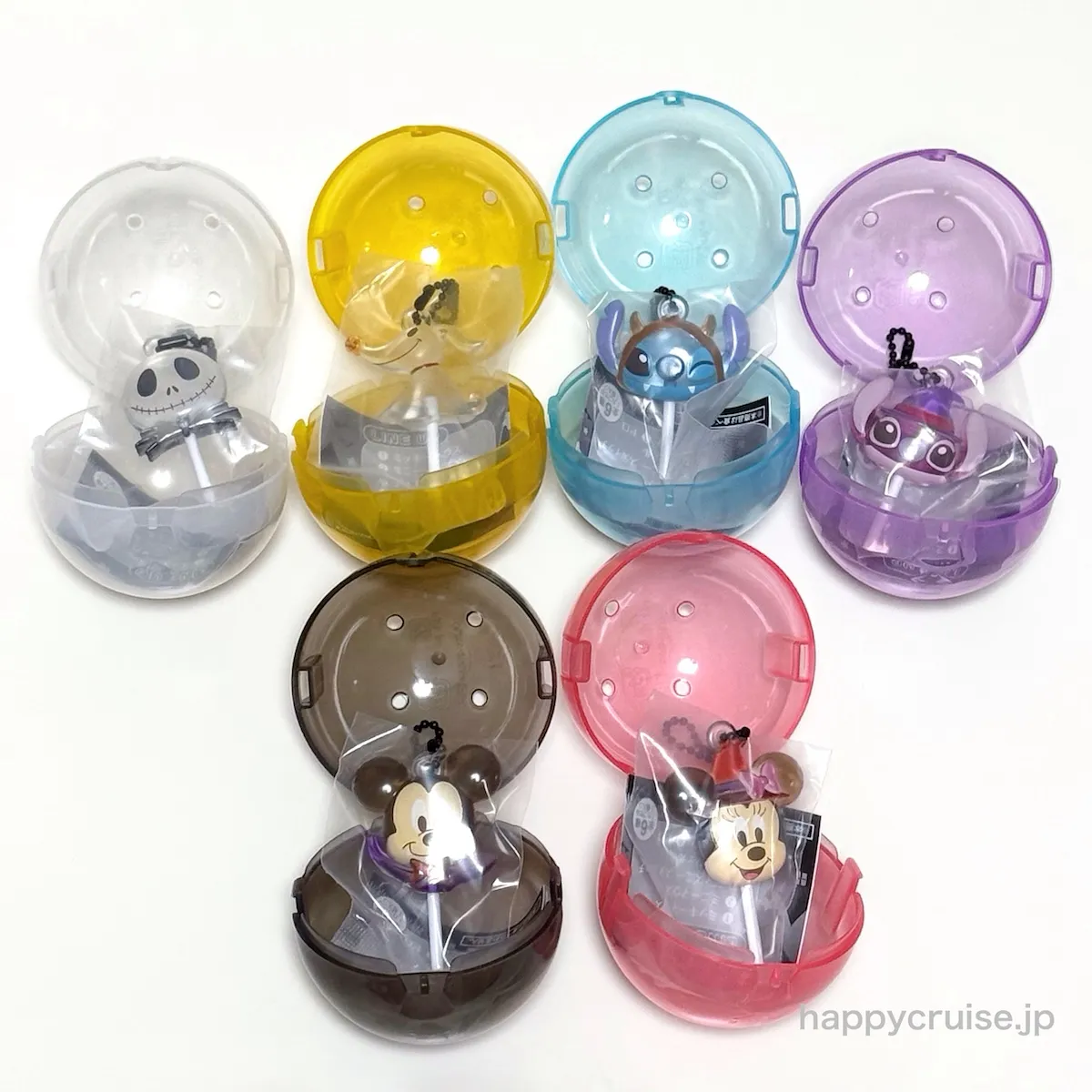 バンダイ ガシャポン 「“ディズニーキャラクター” カラフルキャンディチャーム2」全6種フルコンプの集合写真(HAPPY CRUISE オリジナル画像)