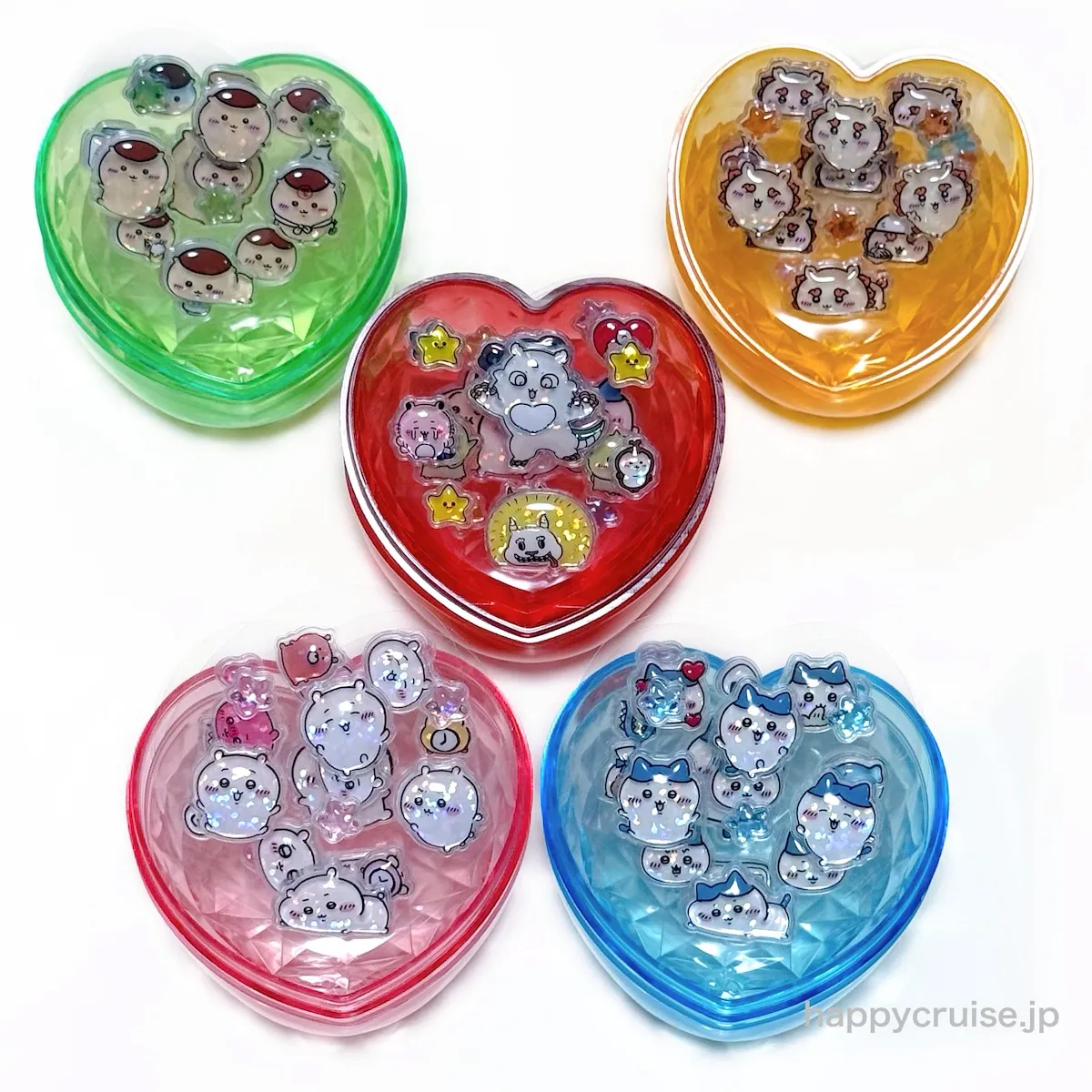 パレードの新作カプセルトイ「ちいかわ PUKU CHURU seal①」全5種カプセルの色別比較写真(HAPPY CRUISE オリジナル画像)